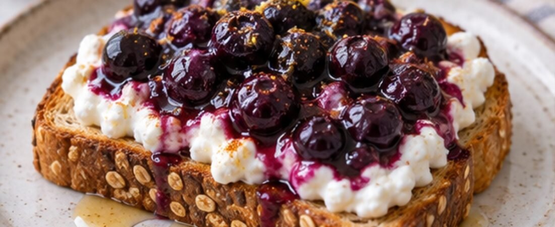 Cottage Cheese Toast With Warm Blueberries